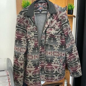 Men's Tribal Pattern Jacket in Black and Burgundy